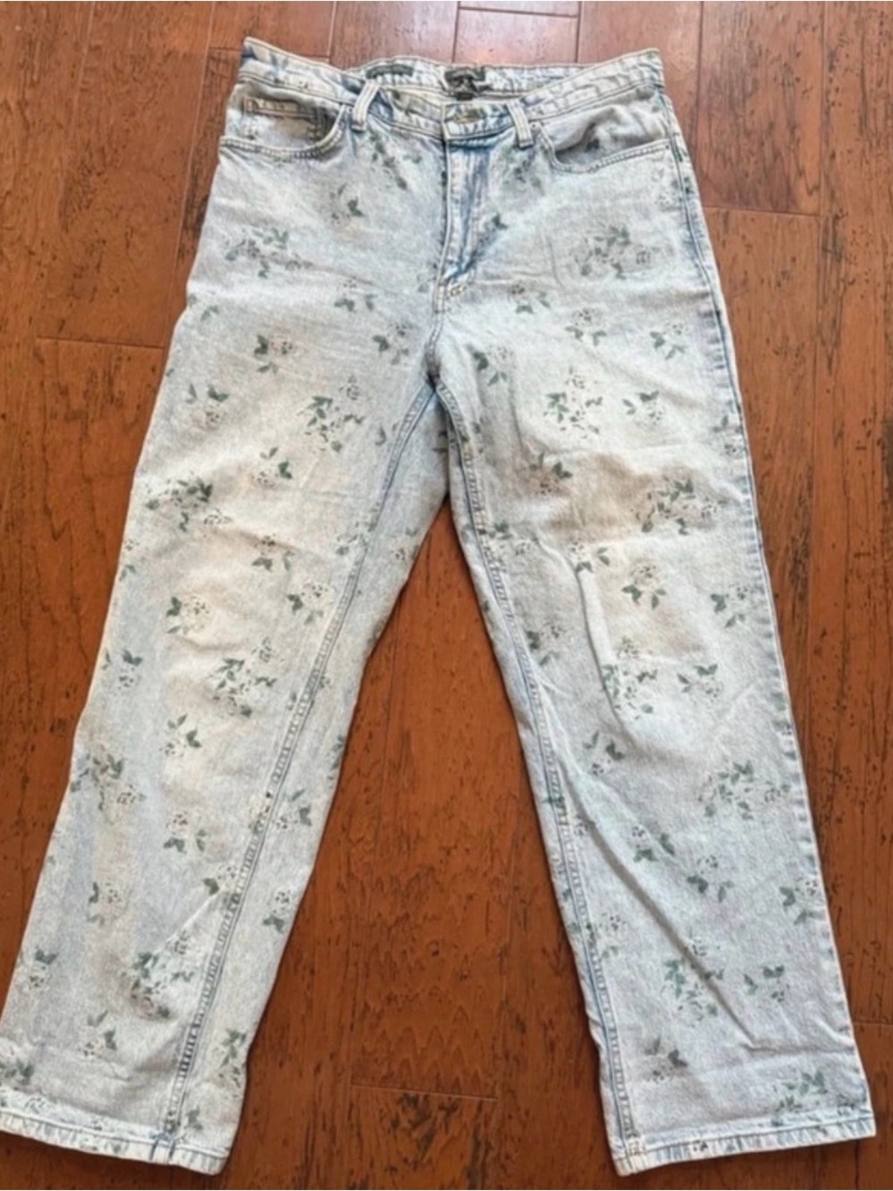 Wild Fable Light Blue Jeans with Green Floral Print - Straight Leg